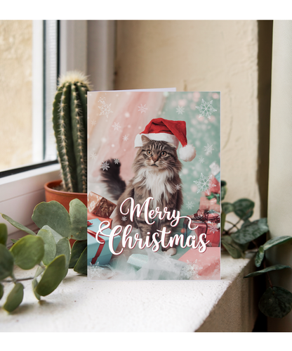 Merry Christmas with Cat with Santa Hat