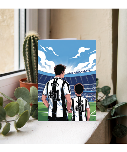 football black and white striped number one dad and son