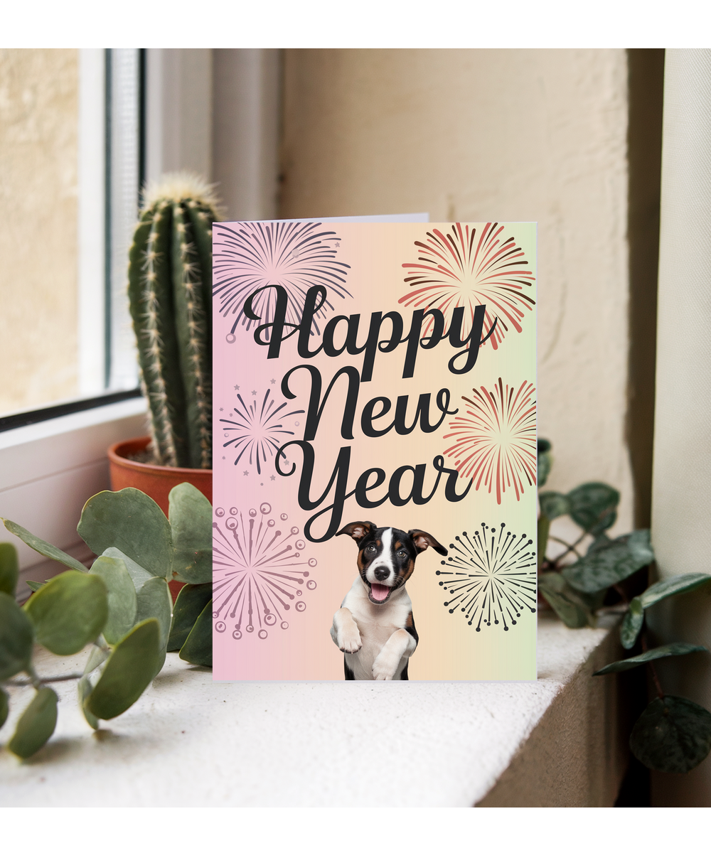 Happy New Year - Puppy with Fireworks