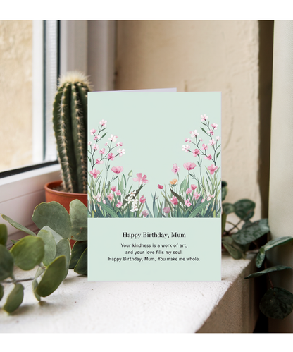 Birthday Card Happy Mum flowers poem
