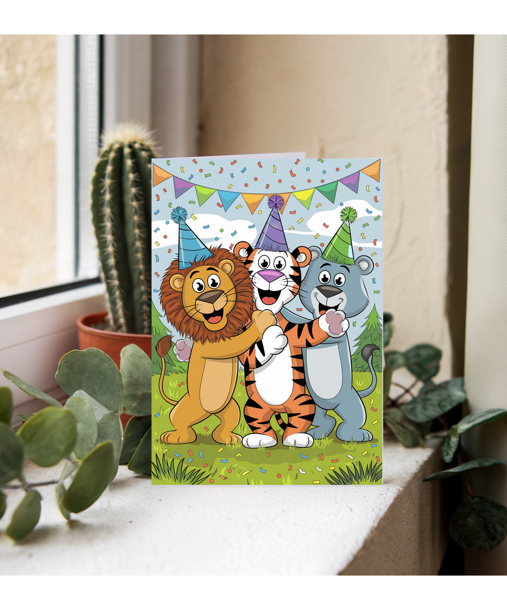 Playful Cartoon Animals with Party Hats