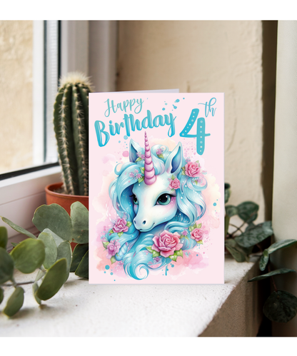 Childrens Magical 4th Birthday Card with Enchanted Unicorn for Granddaughter