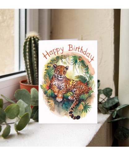 Happy Birthday cute jaguar watercolour