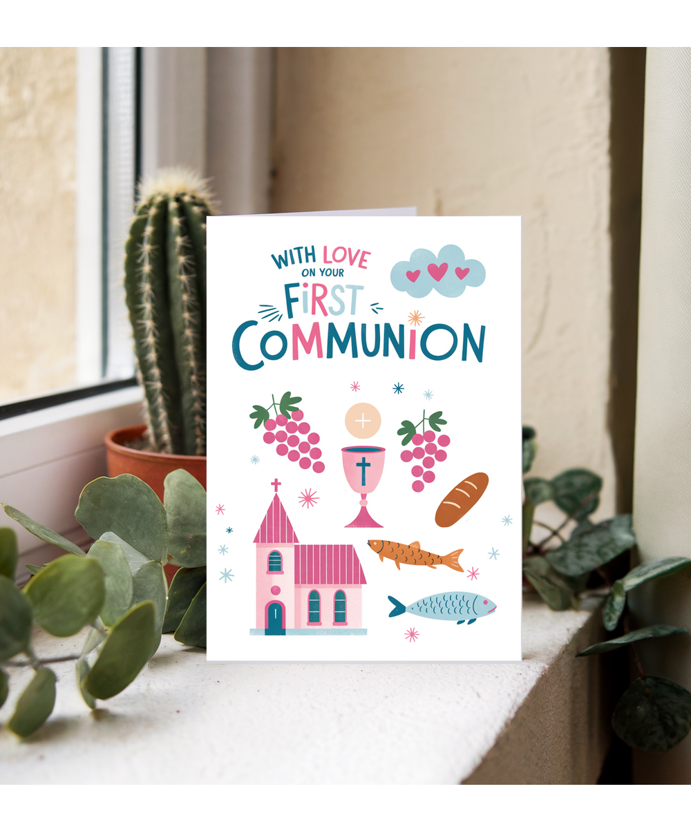 Childrens First Holy Communion Card with Illustrations