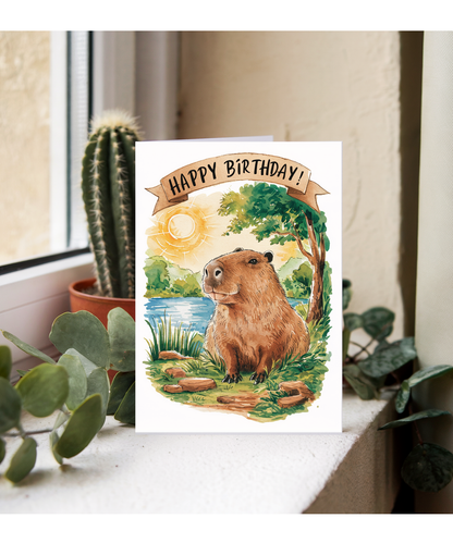Happy Birthday cute capybara watercolour