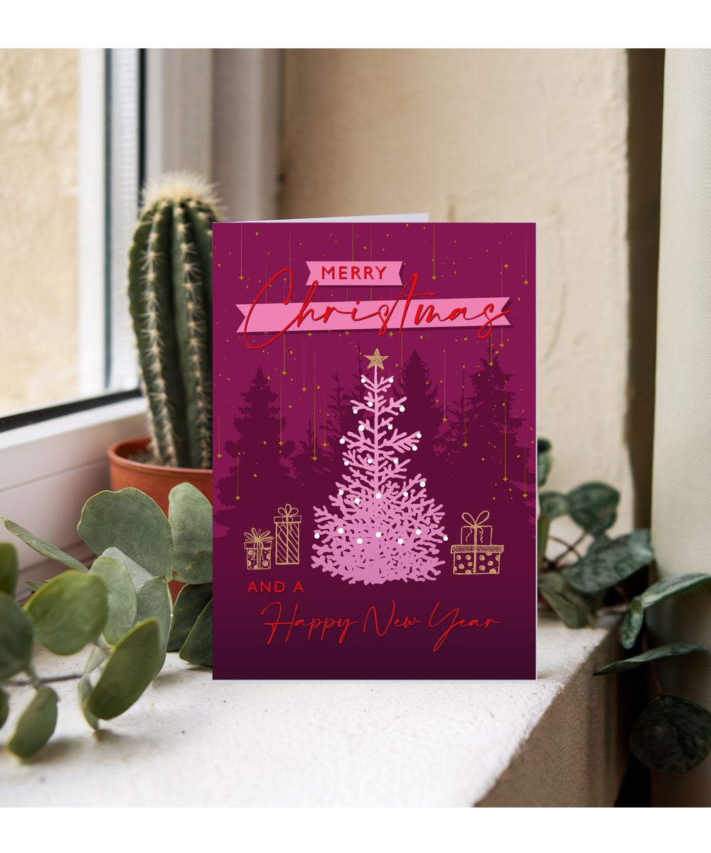 Luxury Style Xmas Card Merry Christmas and a Happy New Year with Falling Gold Stars