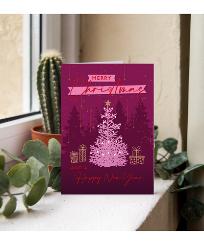 Luxury Style Xmas Card Merry Christmas and a Happy New Year with Falling Gold Stars
