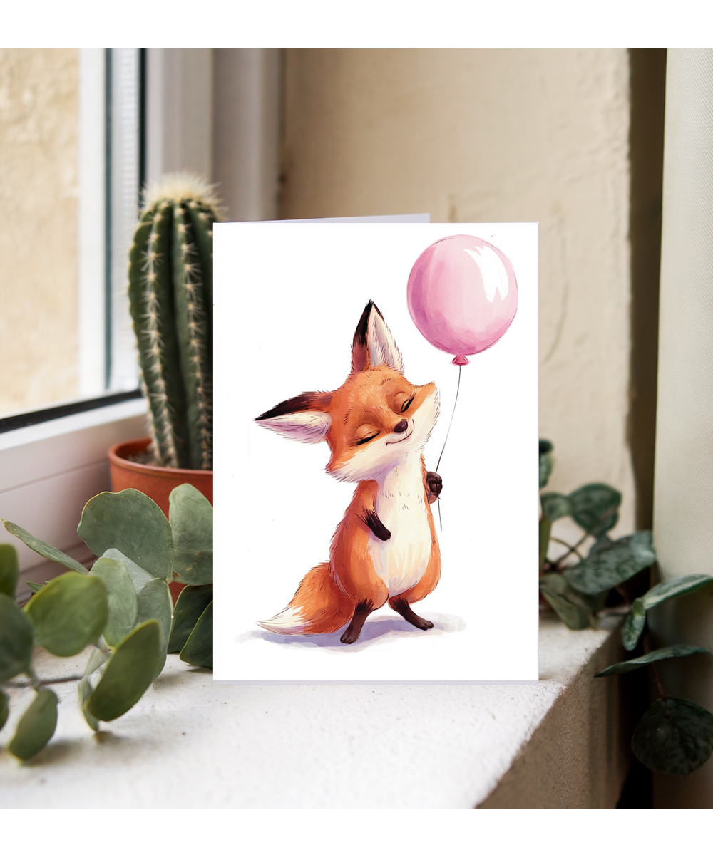 Fox with pink balloon