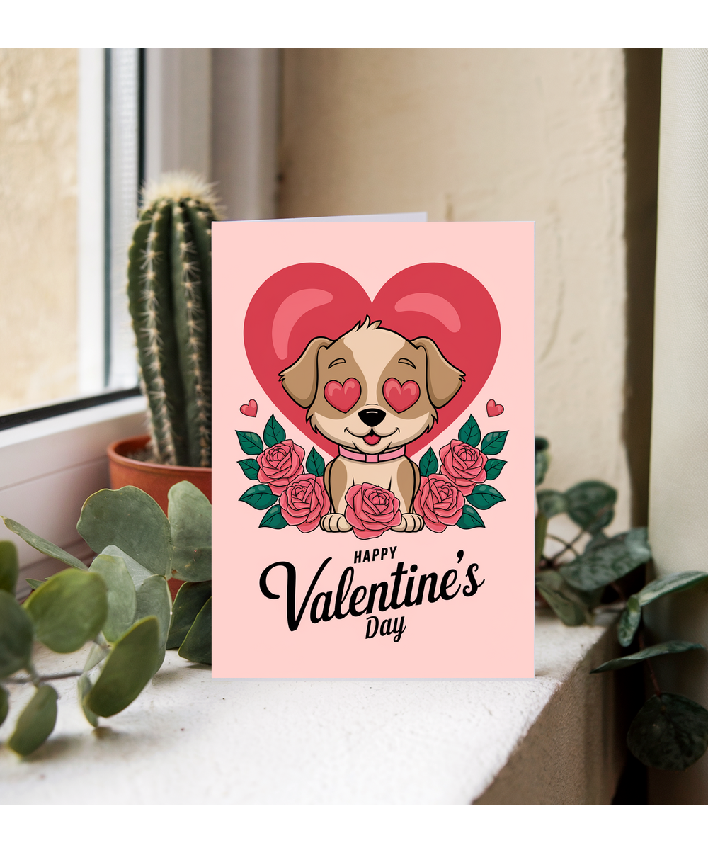 Happy Valentine's Day - Puppy with Heart-Shaped Eyes