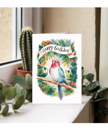 Happy Birthday cute lovebird watercolour