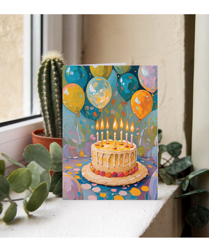 Birthday cake and candles oil painting