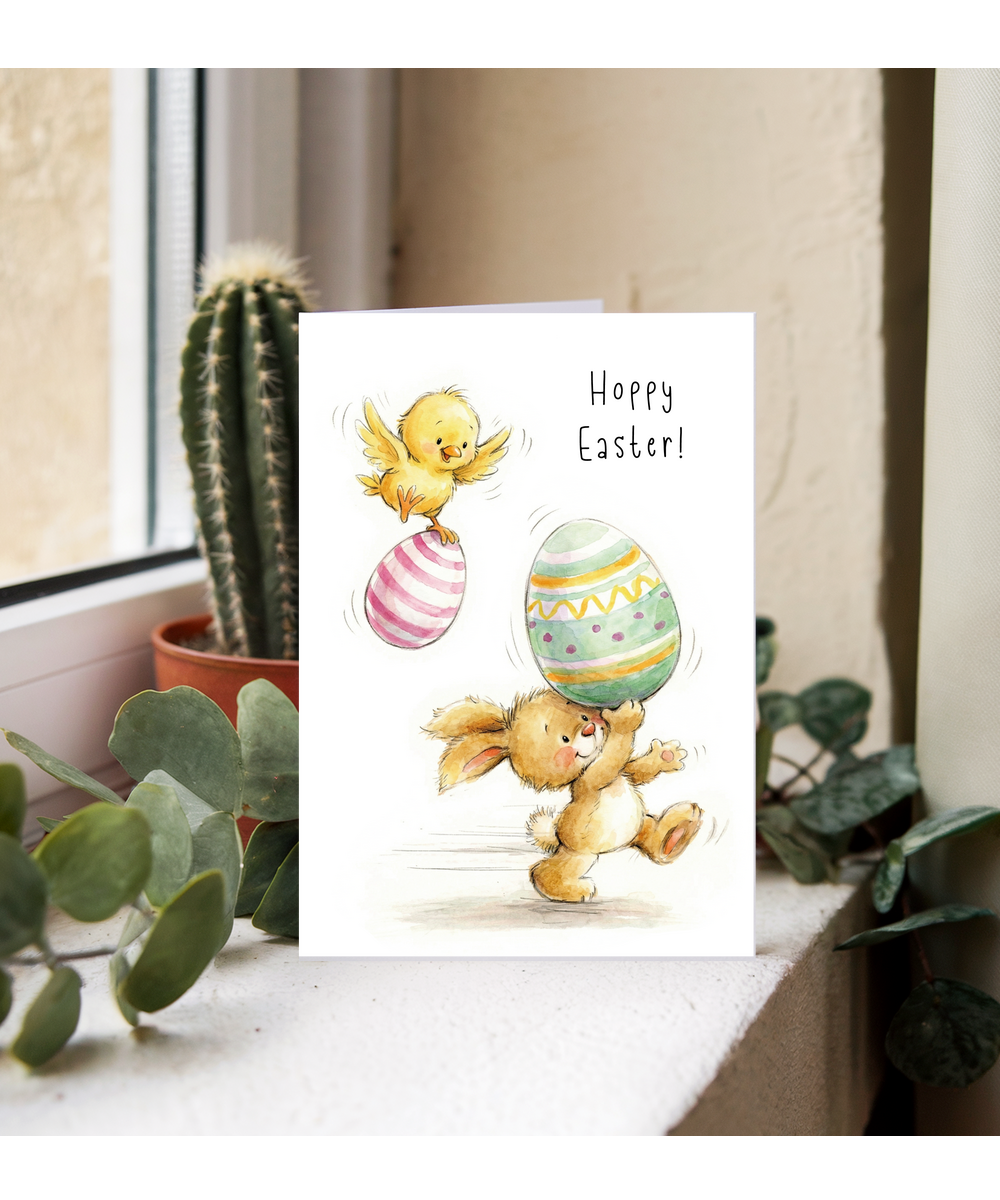 Hoppy Easter Card Bunny and Baby Duck