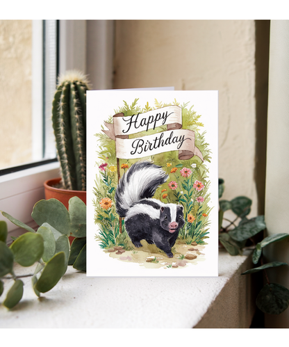 Happy Birthday cute skunk watercolour
