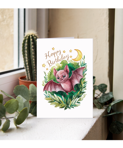 Happy Birthday cute bat watercolour