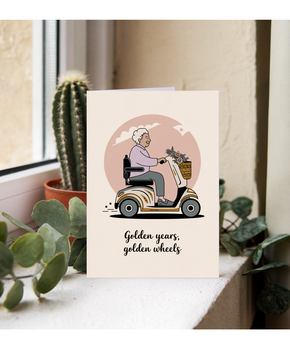 Funny Birthday Card Golden Years, Golden Wheels