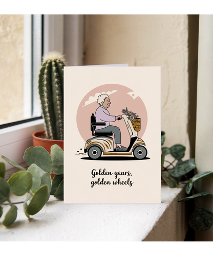 Funny Birthday Card Golden Years, Golden Wheels