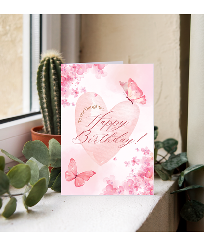 happy birthday card, to our daughter pink butterfly