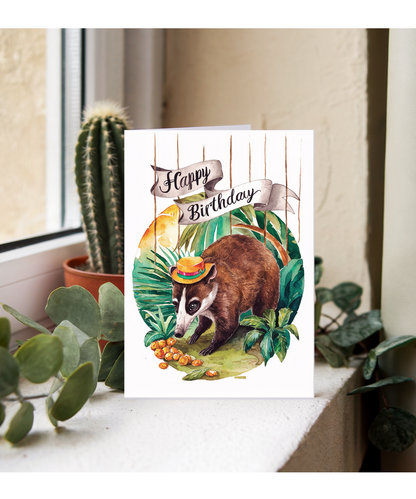 Happy Birthday cute coati watercolour