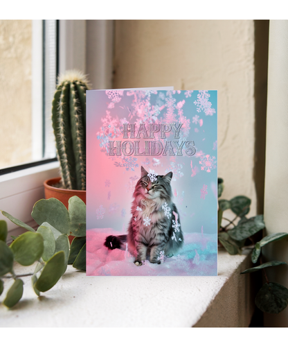 Happy Holidays with Cat with Snowflakes