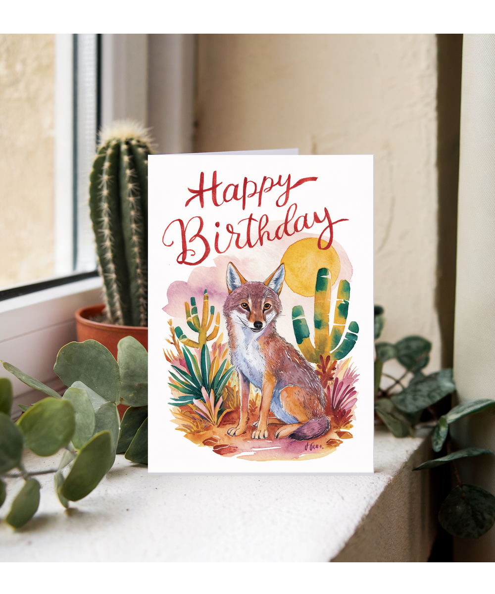 Happy Birthday cute jackal watercolour
