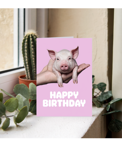 Happy Birthday Card Mini Pig pink cute