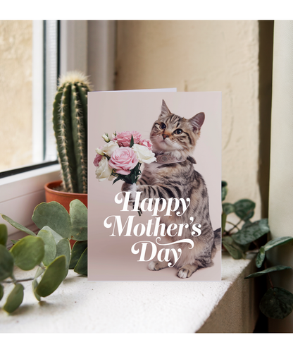 Happy Mother's Day with Cat with Flowers