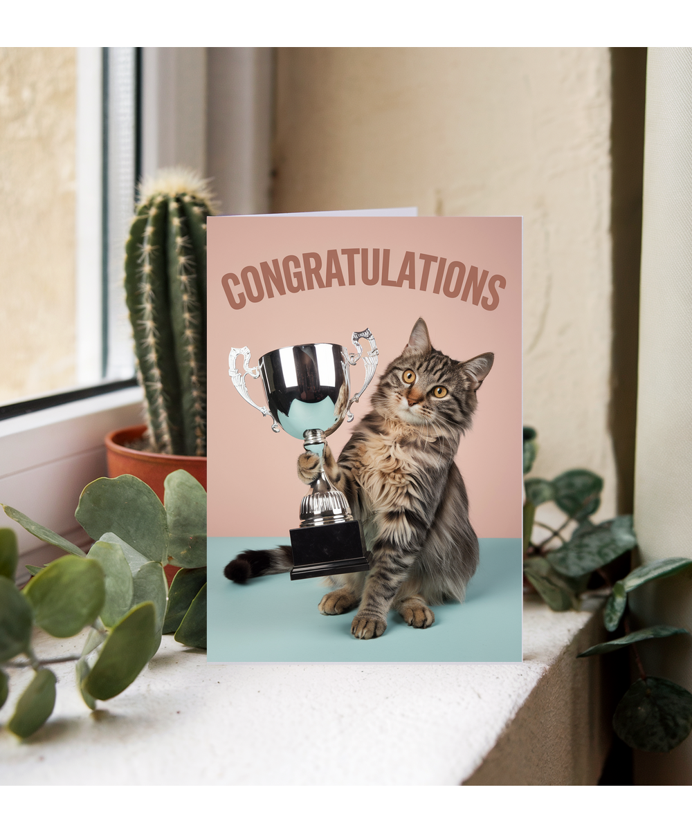 Congratulations with Cat with a Trophy