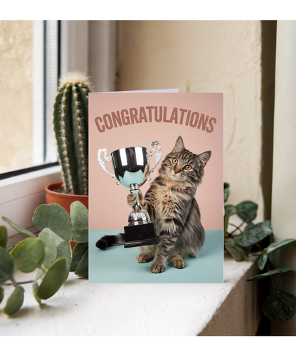 Congratulations with Cat with a Trophy