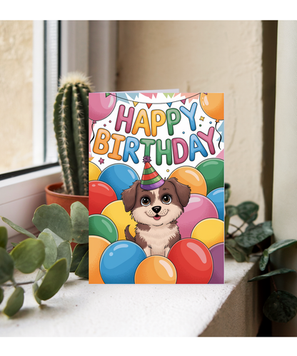 Happy Birthday - Puppy with Balloons