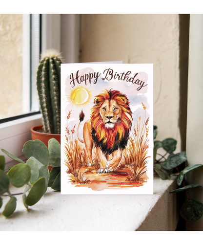Happy Birthday cute Lion watercolour