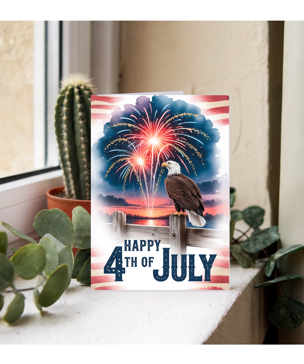 Happy 4th of July water colour eagle fireworks