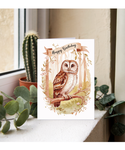 Happy Birthday cute owl watercolour