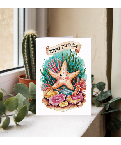 Happy Birthday cute starfish watercolour