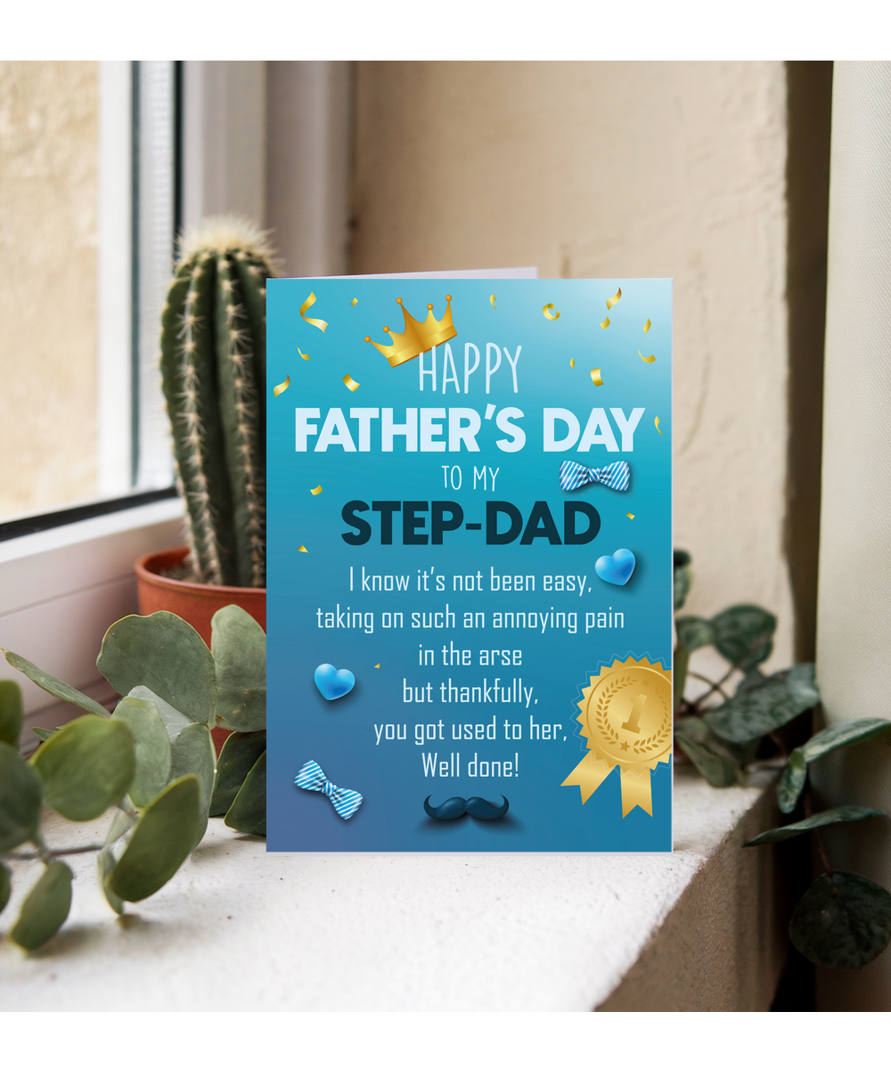 Happy Fathers Day Card to My Step Dad from Son Daughter Hilarious Joke