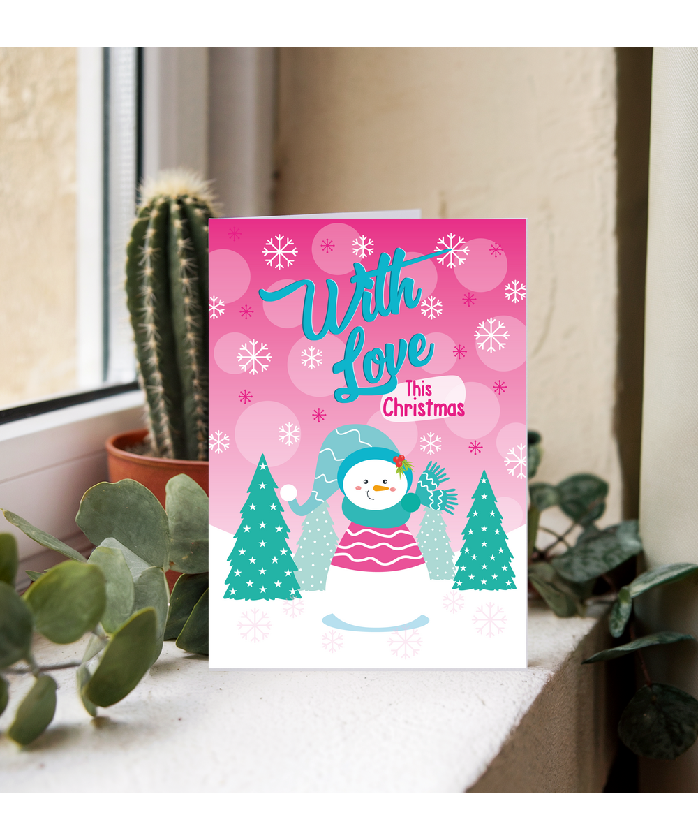 Childrens Christmas Card With Love This Christmas Cute Snowman