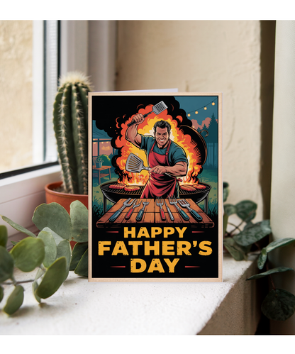 Funny Fathers Day Card Big Muscly Charming Dad at the BBQ