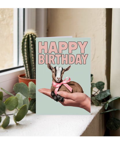 Happy Birthday Card Mini Goat cute pink