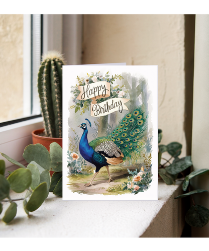 Happy Birthday cute peacock watercolour