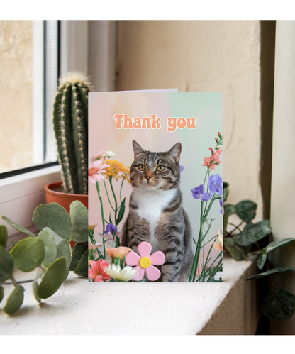 Thank You with Cat with Flowers