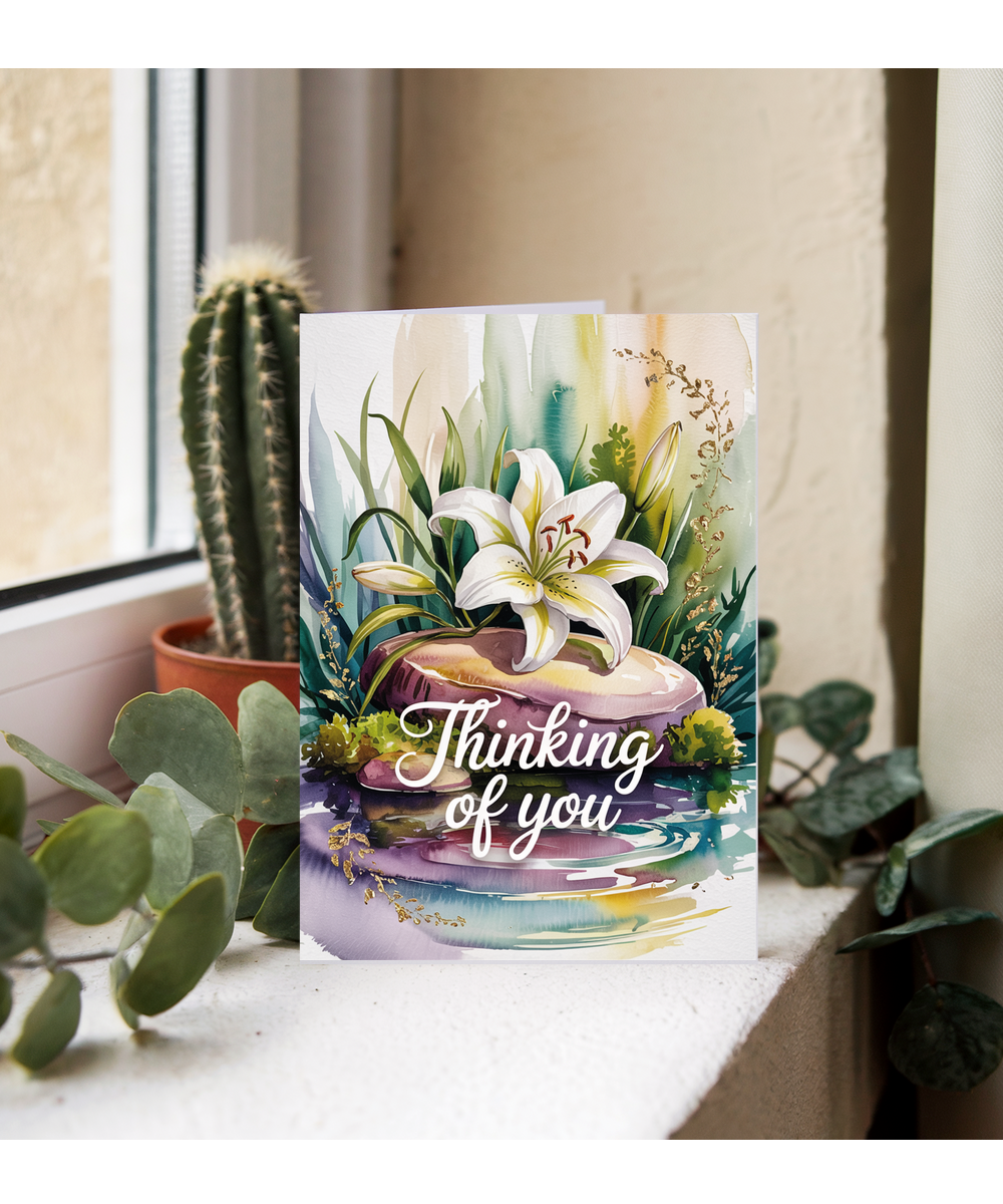 Thinking of You Card with Watercolour Lily for Loved Ones