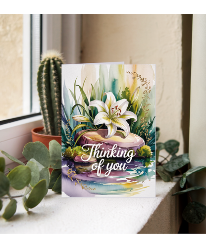 Thinking of You Card with Watercolour Lily for Loved Ones