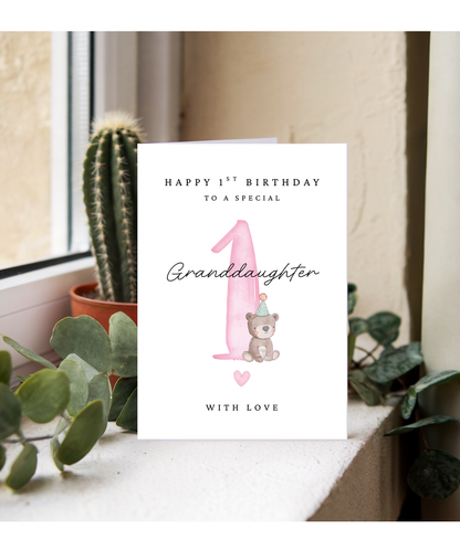 Happy 1st Birthday Card to a Special Granddaughter With Baby Bear