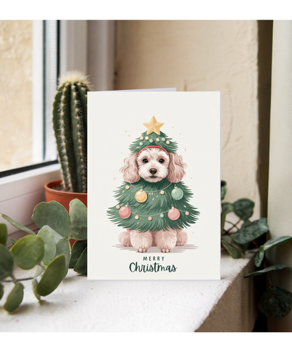 Poodle in christmas tree costume