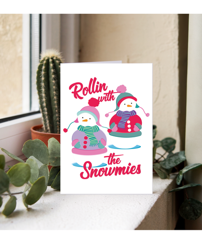 Funny Retro Christmas Card for Friends Mates Rollin With the Snowmies
