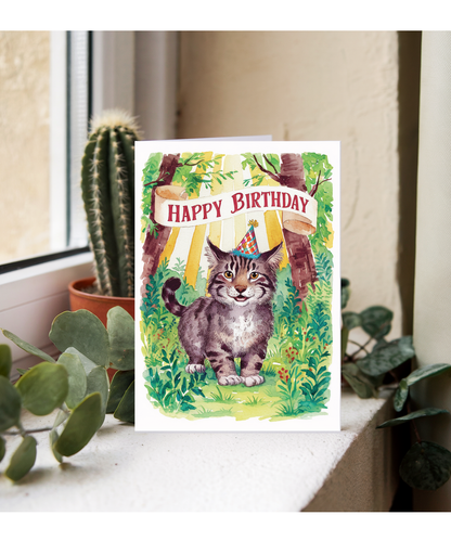 Happy Birthday cute wildcat watercolour