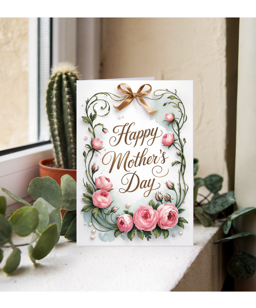 Happy Mothers Day Vintage Flowers and Pearls