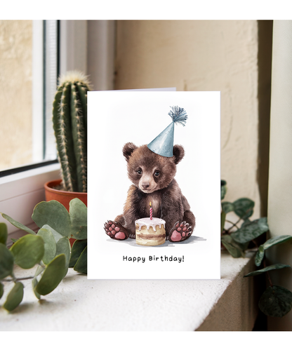 Baby Bear Birthday Card Adorable Animal Watercolour Illustration