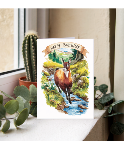 Happy Birthday cute chamois watercolour