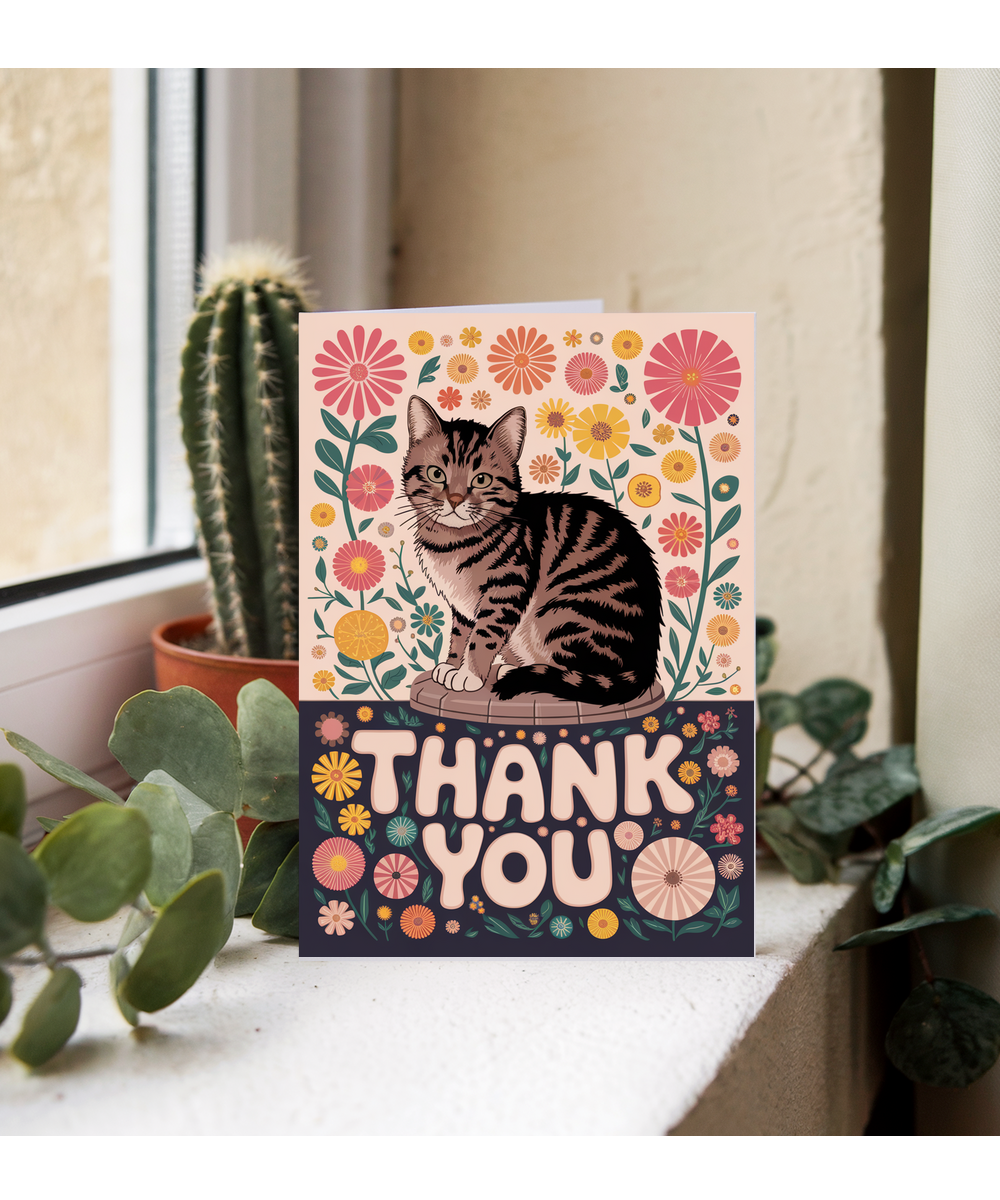 Thank You - Cat with Flowers