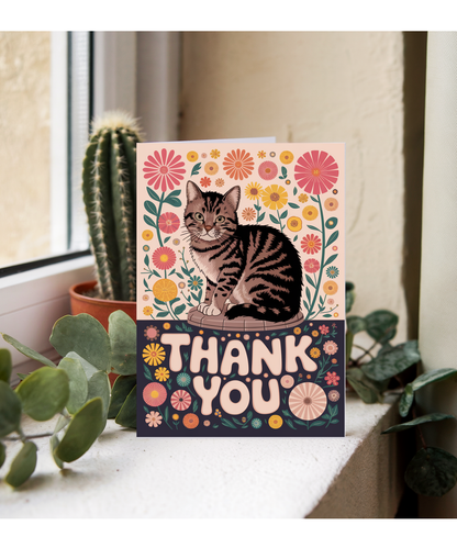 Thank You - Cat with Flowers